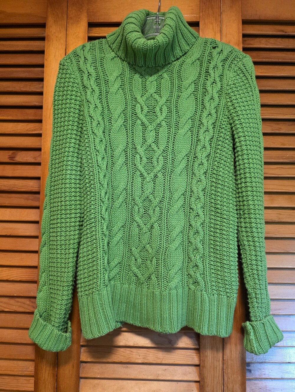 LRL Ralph Lauren Vintage Y2K Kelly Green Cable Knit Turtleneck Sweater M EUC